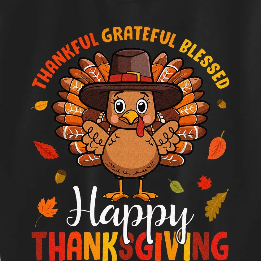 Thankful Grateful Blessed Thanksgiving Turkey Kids Sweatshirt