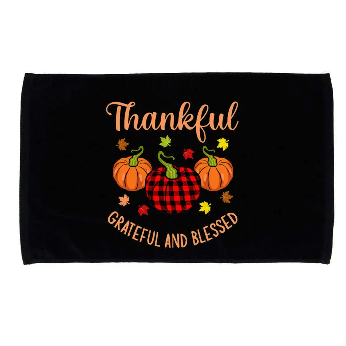 Thankful Grateful Blessed Turkey Thanksgiving Family Microfiber Hand Towel