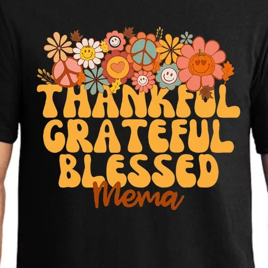 Thankful Grateful Blessed Mema Thanksgiving Throwback Pajama Set