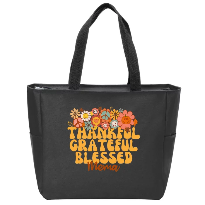 Thankful Grateful Blessed Mema Thanksgiving Throwback Zip Tote Bag