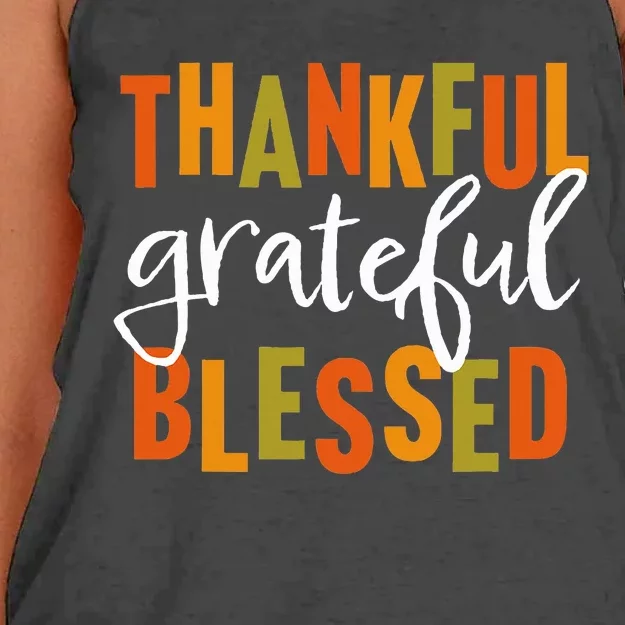 Thankful Grateful Blessed  Thanksgiving Women's Knotted Racerback Tank