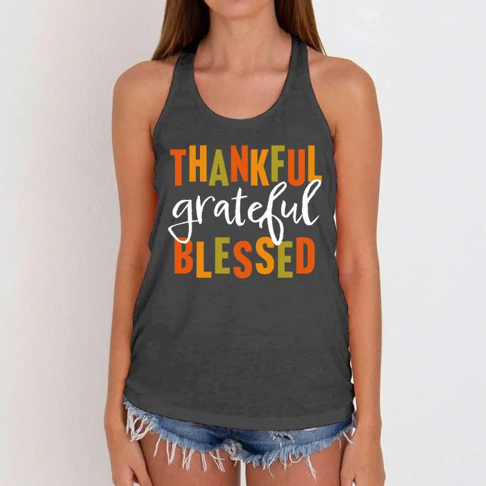 Thankful Grateful Blessed  Thanksgiving Women's Knotted Racerback Tank