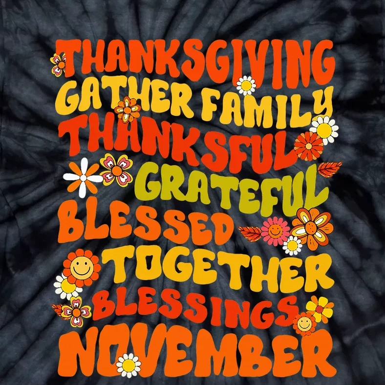 Thankful Grateful Blessed Fall Family Gathering Tie-Dye T-Shirt