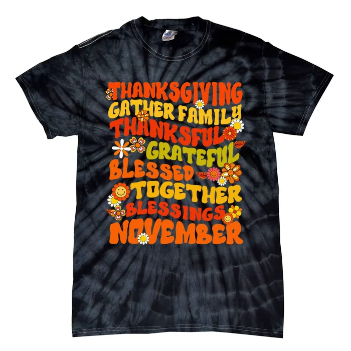 Thankful Grateful Blessed Fall Family Gathering Tie-Dye T-Shirt