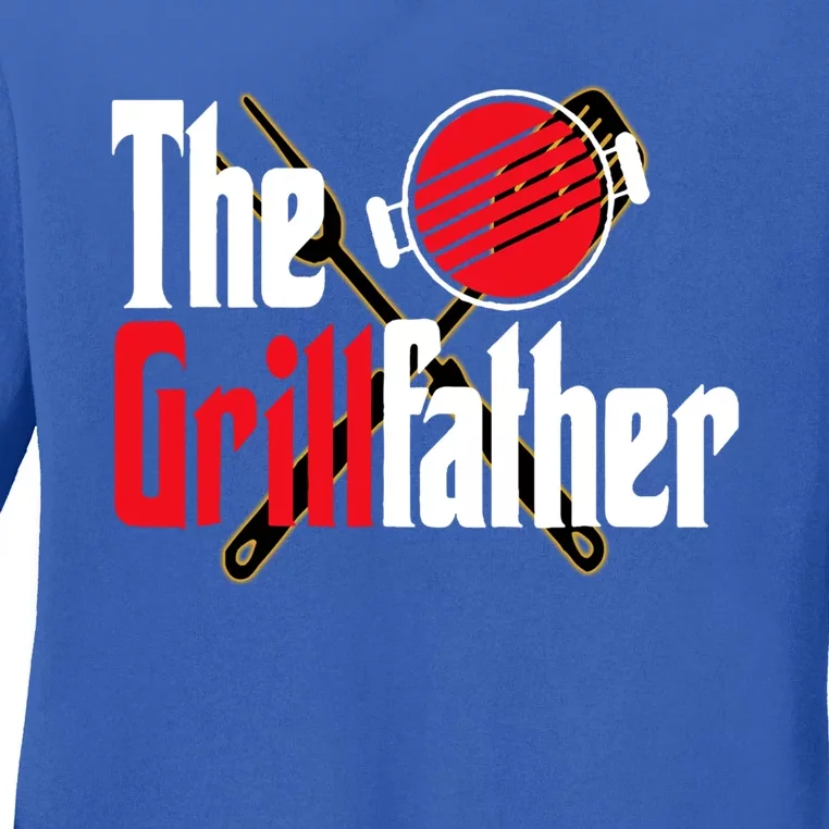 The Grillfather Bbq Grill Smoker Dad Grilling Barbecue Chef Cute Gift Ladies Long Sleeve Shirt