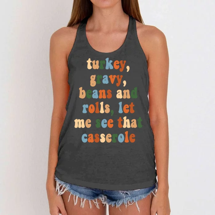 Turkey Gravy Beans And Rolls Funny Thanksgiving Women's Knotted Racerback Tank