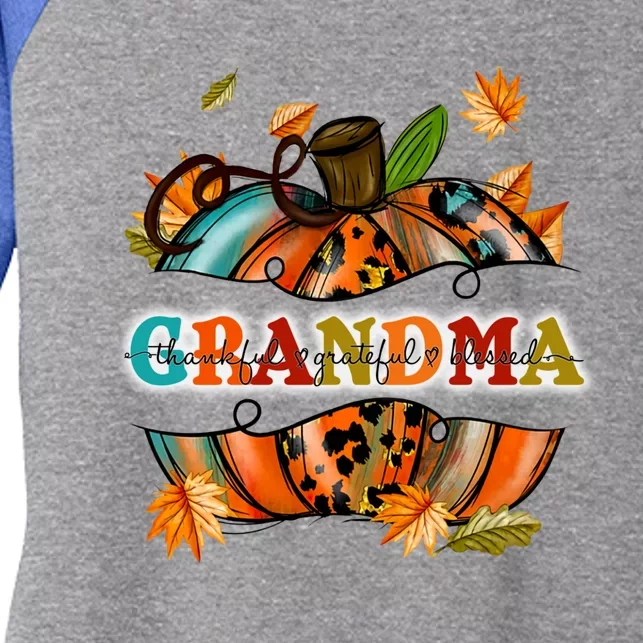 Thankful Grateful Blessed Grandma Pumpkin Cute Gift Women's Tri-Blend 3/4-Sleeve Raglan Shirt