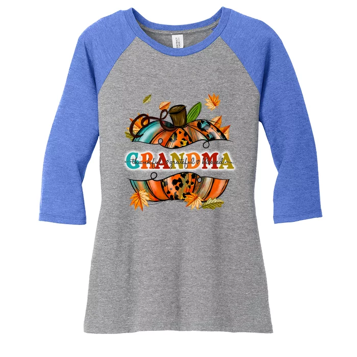 Thankful Grateful Blessed Grandma Pumpkin Cute Gift Women's Tri-Blend 3/4-Sleeve Raglan Shirt