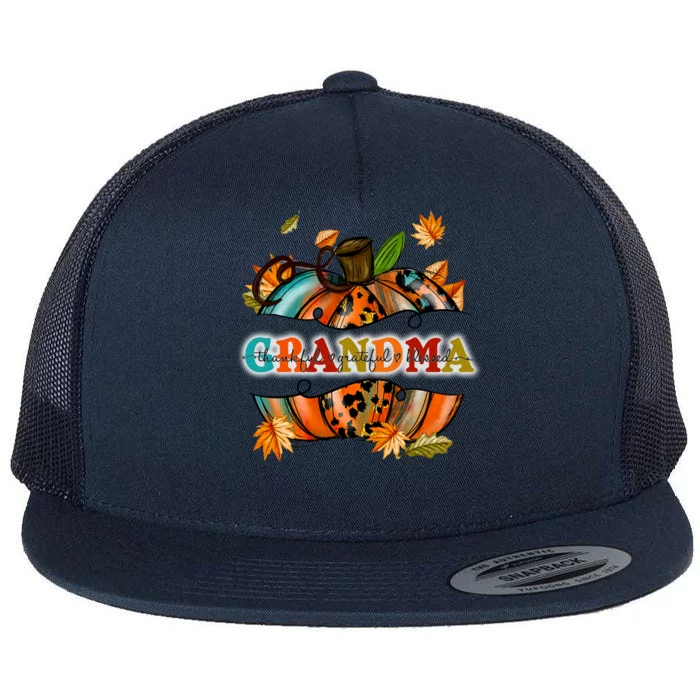 Thankful Grateful Blessed Grandma Pumpkin Cute Gift Flat Bill Trucker Hat