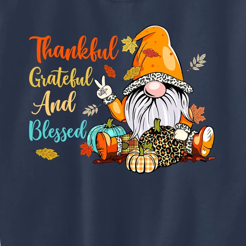 Thankful Grateful Blessed Thanksgiving Fall Gnomes Kids Sweatshirt