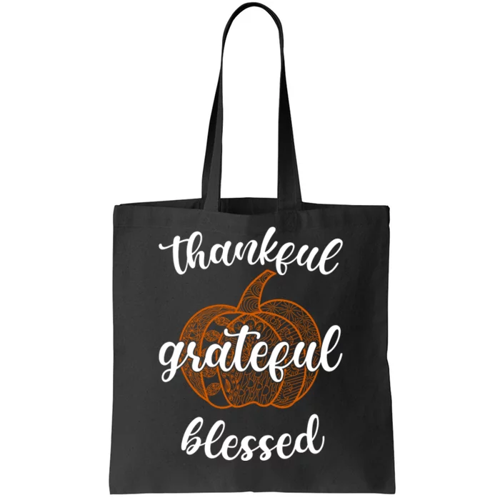 Thankful Grateful Blessed Pumpkin Fall Tote Bag