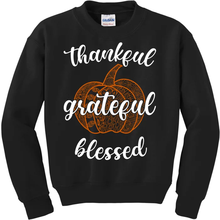 Thankful Grateful Blessed Pumpkin Fall Kids Sweatshirt