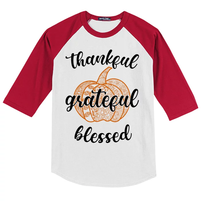 Thankful Grateful Blessed Pumpkin Fall Kids Colorblock Raglan Jersey