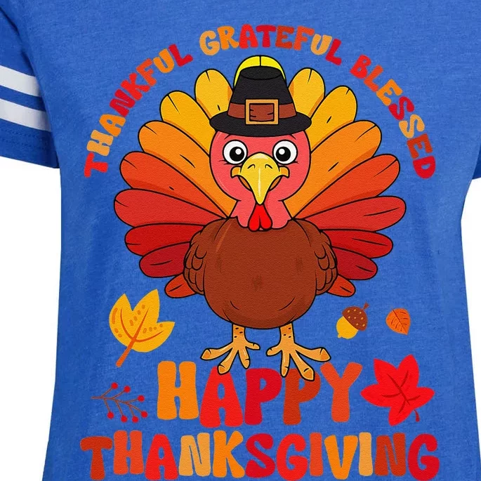 Thankful Grateful Blessed Turkey Women Happy Thanksgiving Enza Ladies Jersey Football T-Shirt