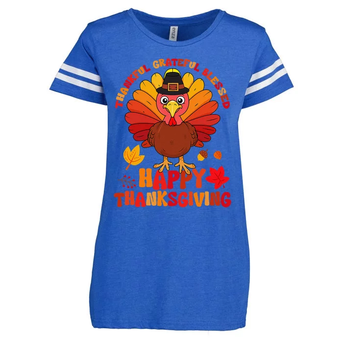 Thankful Grateful Blessed Turkey Women Happy Thanksgiving Enza Ladies Jersey Football T-Shirt