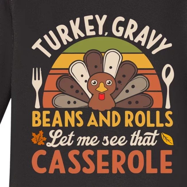 Turkey Gravy Beans And Rolls Let Me See That Casserole Family Thanksgiving Baby Long Sleeve Bodysuit