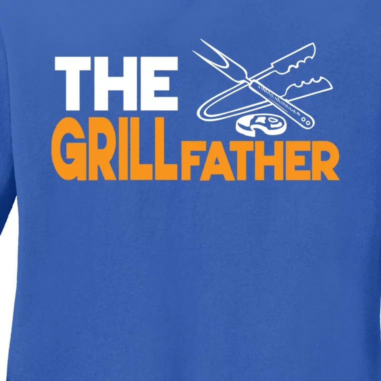 The Grillfather Bbq Griller Smoker Funny Barbecue Chef Dad Funny Gift Ladies Long Sleeve Shirt