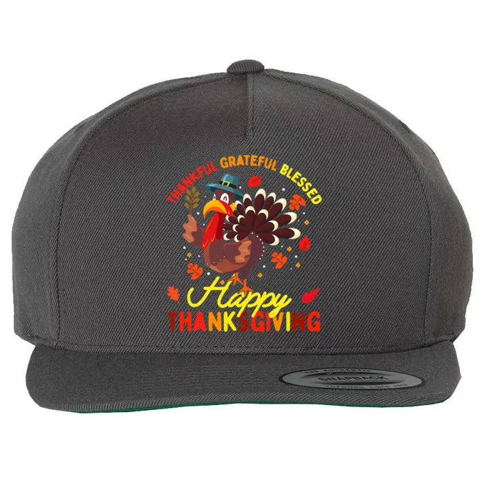 Thankful Grateful Blessed Thanksgiving Turkey Wool Snapback Cap