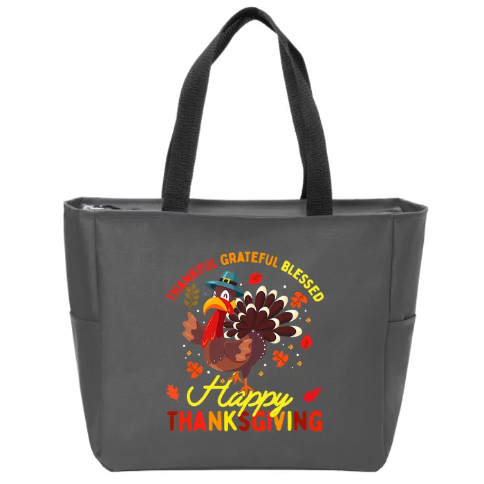 Thankful Grateful Blessed Thanksgiving Turkey Zip Tote Bag