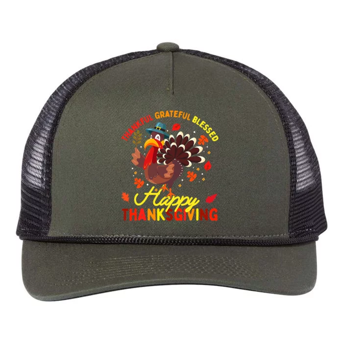 Thankful Grateful Blessed Thanksgiving Turkey Retro Rope Trucker Hat Cap