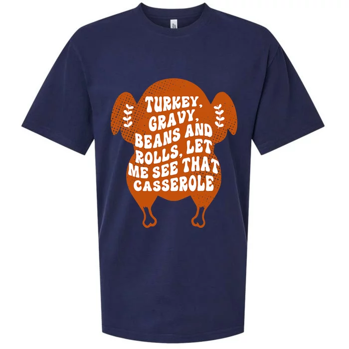 Turkey Gravy Beans & Rolls Casserole Thanksgiving Funny Cute Sueded Cloud Jersey T-Shirt