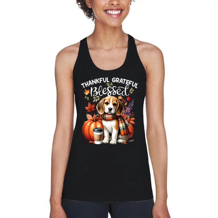 Thankful Grateful Blessed Beagle Dog Happy Fall YAll Autumn Women's Racerback Tank