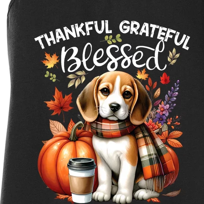 Thankful Grateful Blessed Beagle Dog Happy Fall YAll Autumn Women's Racerback Tank