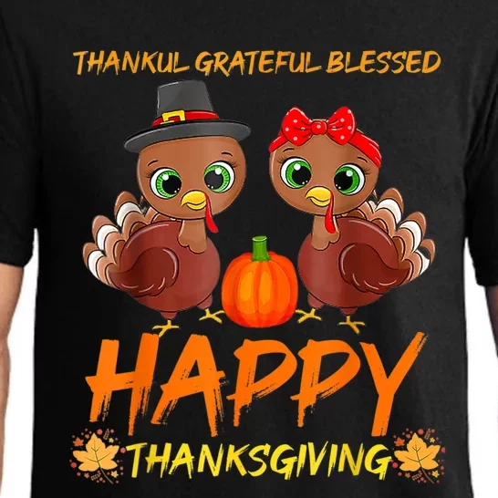 Thankful Grateful Blessed Happy Thanksgiving Turkey Pajama Set