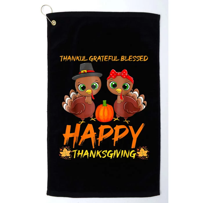 Thankful Grateful Blessed Happy Thanksgiving Turkey Platinum Collection Golf Towel