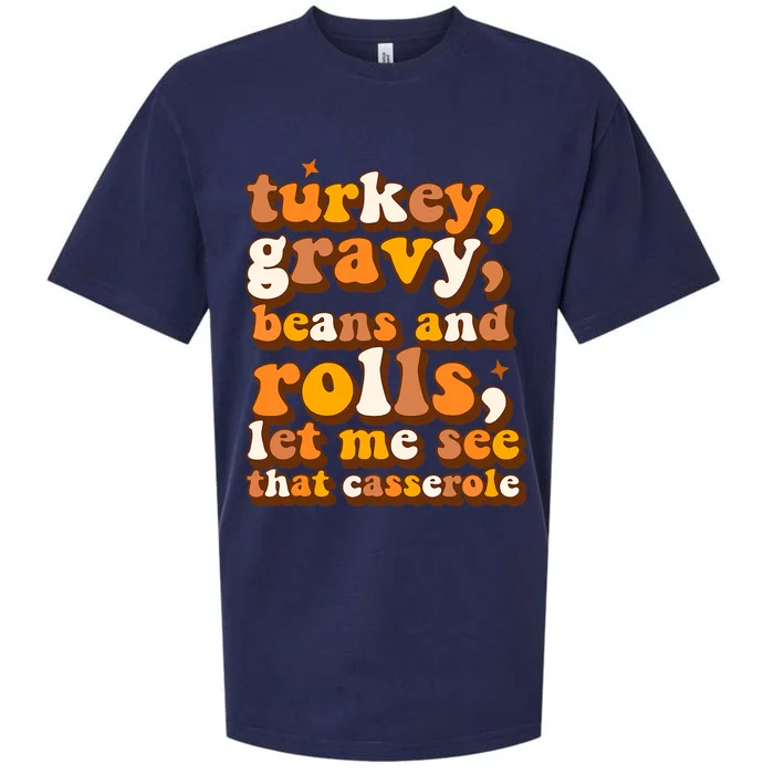 Turkey Gravy Beans & Rolls Casserole Thanksgiving Funny Cute Gift Sueded Cloud Jersey T-Shirt