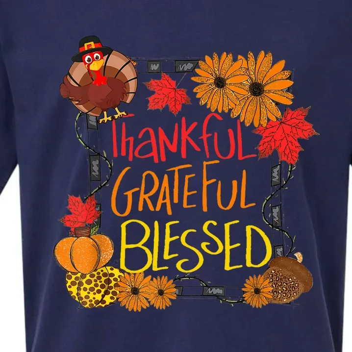 Thankful Grateful Blessed Turkey Happy Thanksgiving Sueded Cloud Jersey T-Shirt