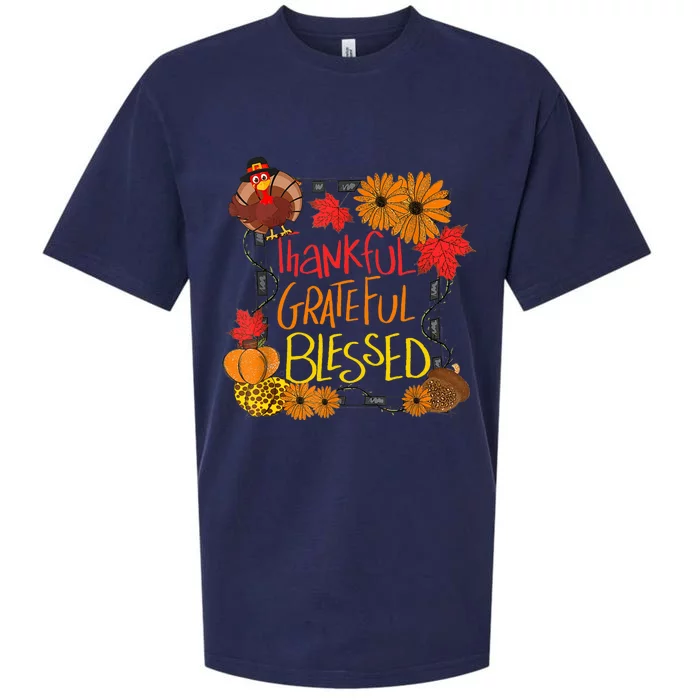 Thankful Grateful Blessed Turkey Happy Thanksgiving Sueded Cloud Jersey T-Shirt