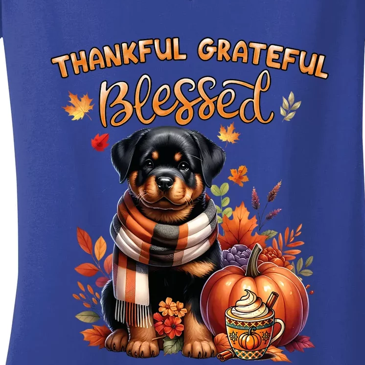 Thankful Grateful Blessed Rottweiler Dog Fall YAll Autumn Women's V-Neck T-Shirt