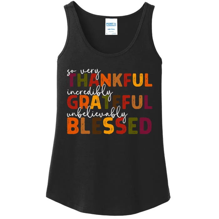 Thankful Grateful Blessed Thankful Blessed Thanksgiving Ladies Essential Tank