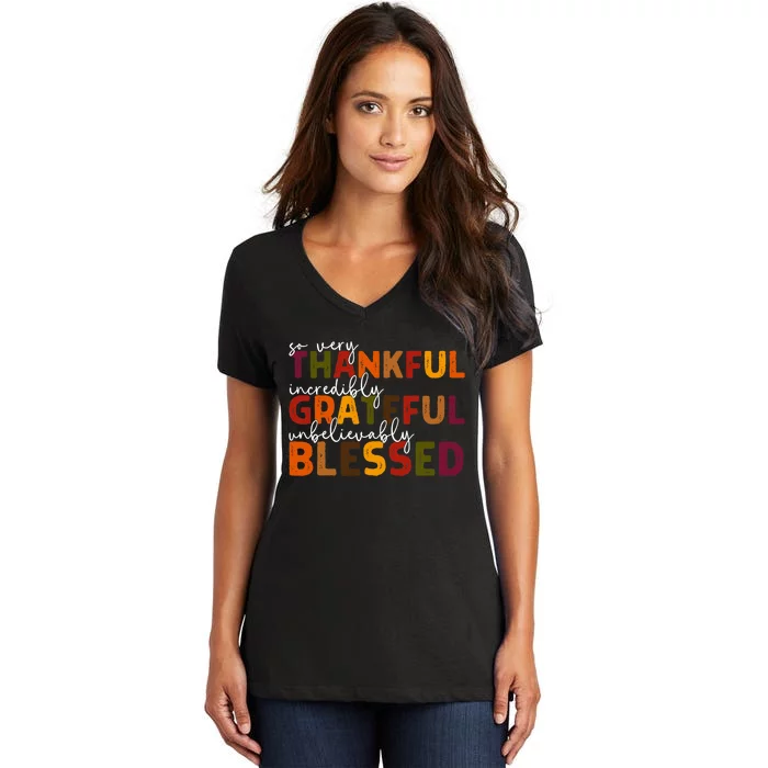 Thankful Grateful Blessed Thankful Blessed Thanksgiving Women's V-Neck T-Shirt