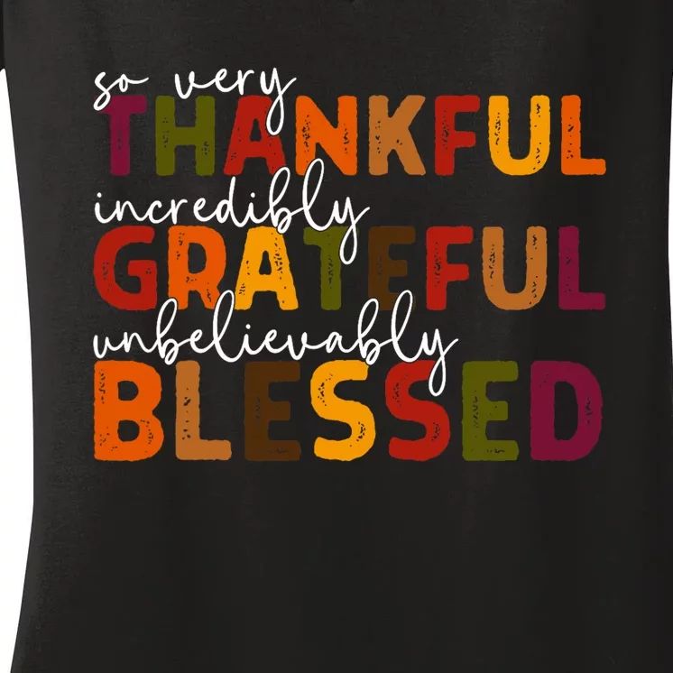 Thankful Grateful Blessed Thankful Blessed Thanksgiving Women's V-Neck T-Shirt