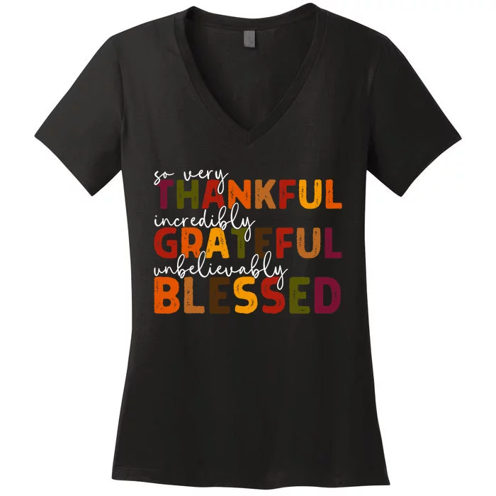 Thankful Grateful Blessed Thankful Blessed Thanksgiving Women's V-Neck T-Shirt