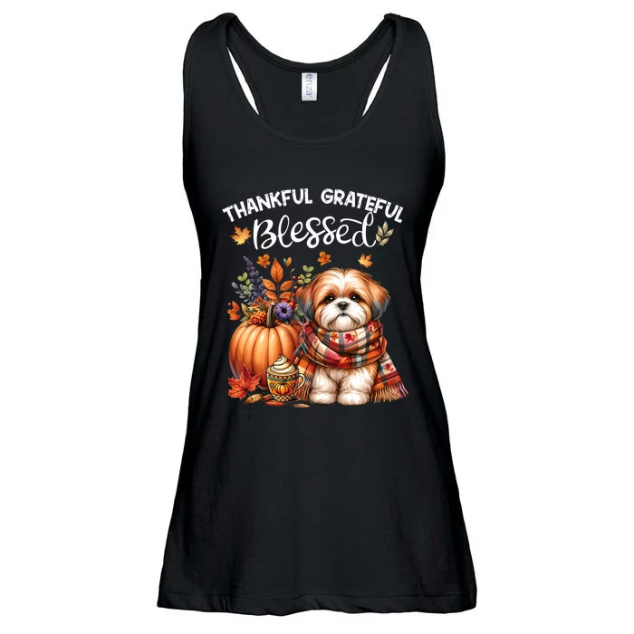 Thankful Grateful Blessed Shih Tzu Dog Fall YAll Autumn Ladies Essential Flowy Tank