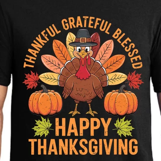 Thankful Grateful Blessed Turkey Women Happy Thanksgiving Pajama Set