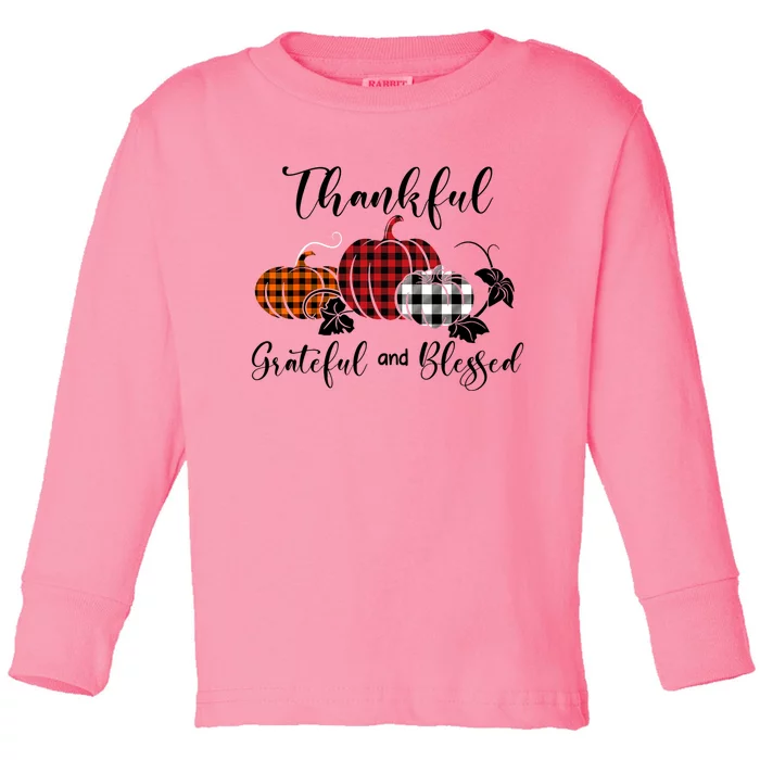 Thankful Grateful Blessed Plaid Gift Thanksgiving Meaningful Gift Toddler Long Sleeve Shirt