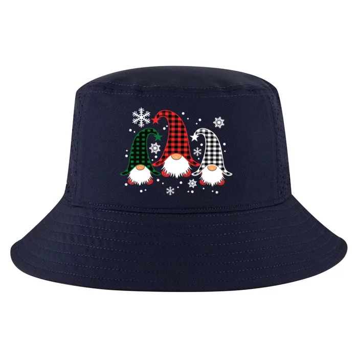 Three Gnomes Buffalo Plaid Christmas Snowflakes Cool Comfort Performance Bucket Hat