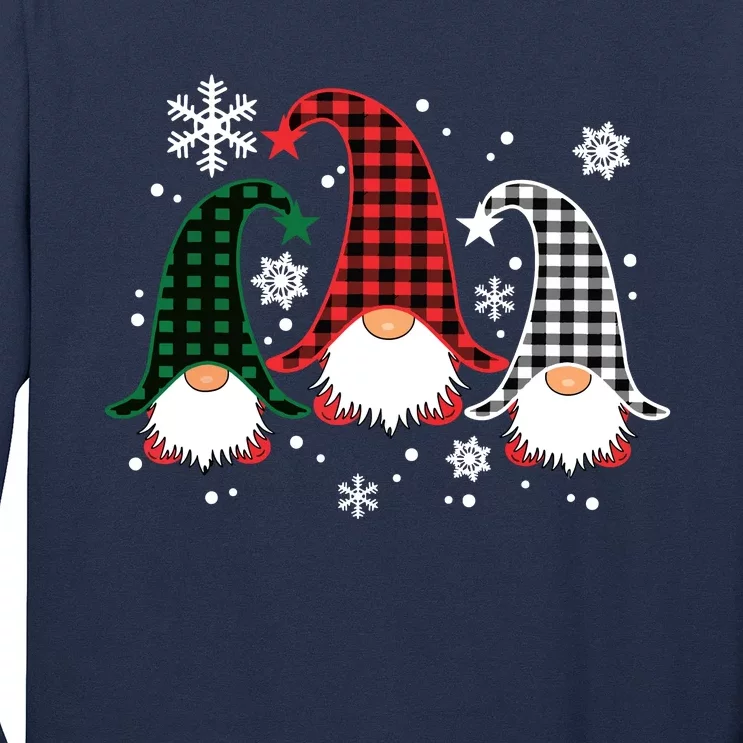 Three Gnomes Buffalo Plaid Christmas Snowflakes Long Sleeve Shirt