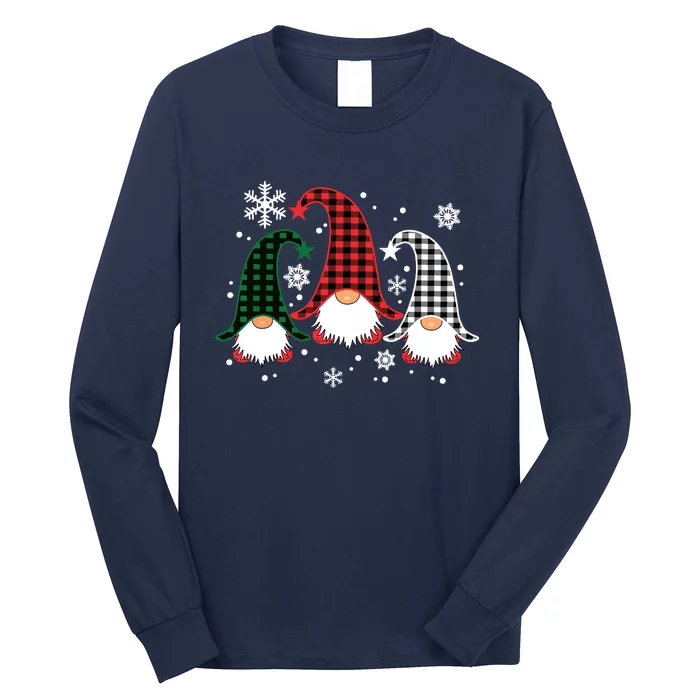 Three Gnomes Buffalo Plaid Christmas Snowflakes Long Sleeve Shirt