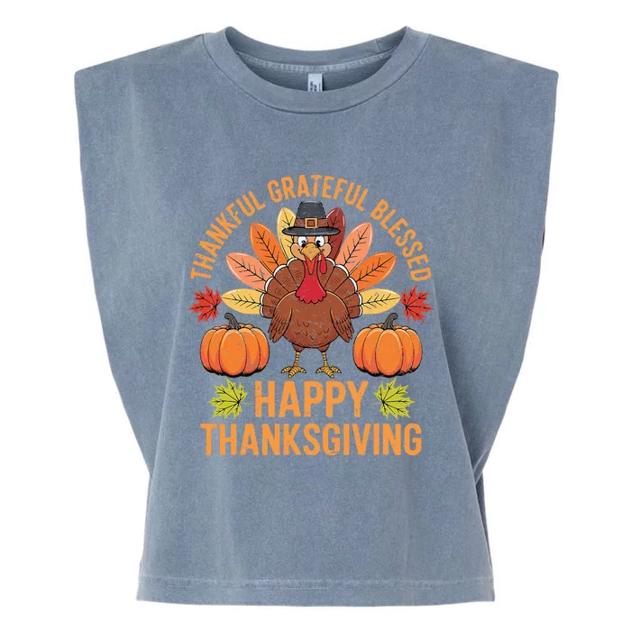 Thankful Grateful Blessed Turkey Women Happy Thanksgiving Garment-Dyed Women's Muscle Tee