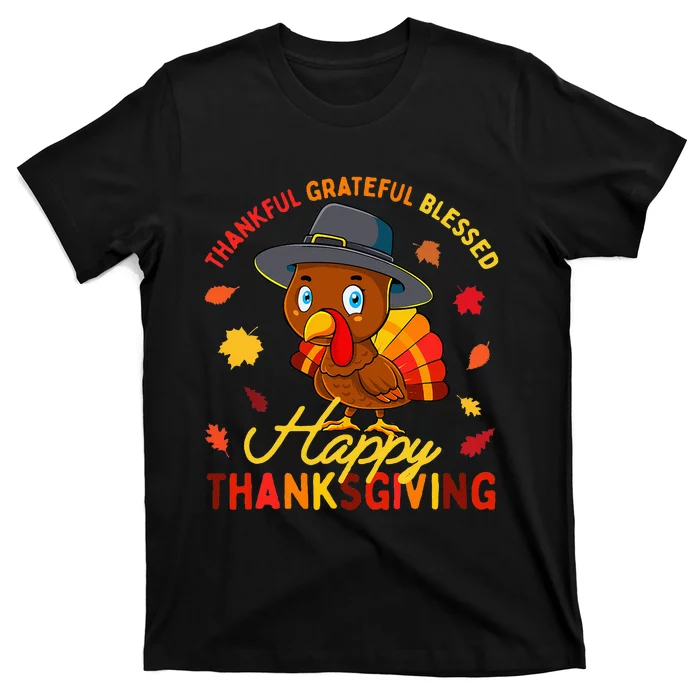 Thankful Grateful Blessed Thanksgiving Turkey T-Shirt