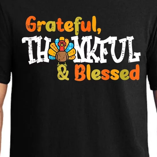 Thankful Grateful Blessed Thanksgiving Turkey Girls Pajama Set