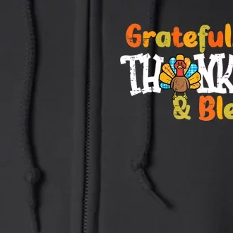 Thankful Grateful Blessed Thanksgiving Turkey Girls Full Zip Hoodie