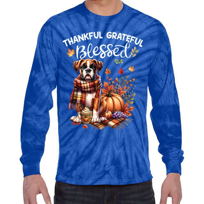 Thankful Grateful Blessed Cute Boxer Dog Fall YAll Autumn Funny Gift Tie-Dye Long Sleeve Shirt