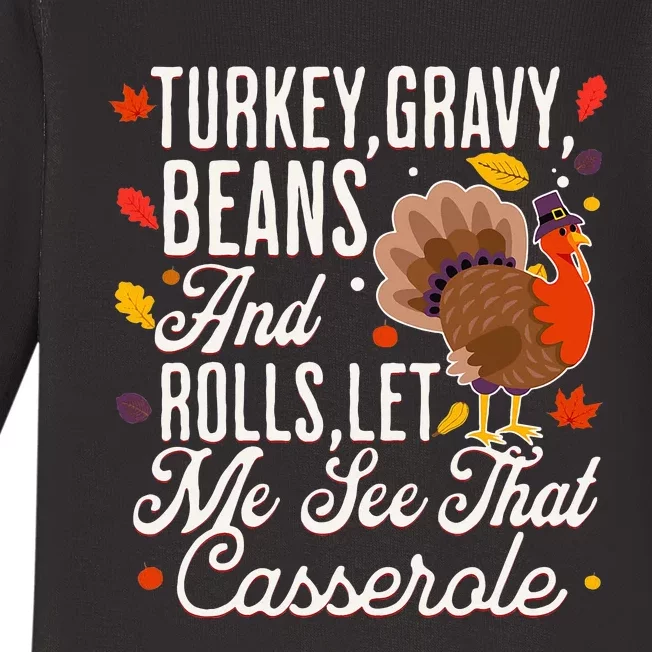 Turkey Gravy Beans And Rolls Let Me See That Casserole Baby Long Sleeve Bodysuit