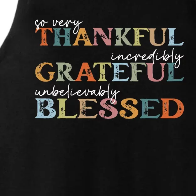 Thankful Grateful Blessed Happy Thanksgiving Day Ladies Tri-Blend Wicking Tank